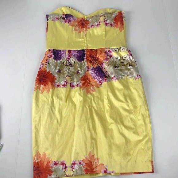 NWT  Yellow Floral print yellow strapless shift dress sweetheart neck size small - Picture 12 of 13